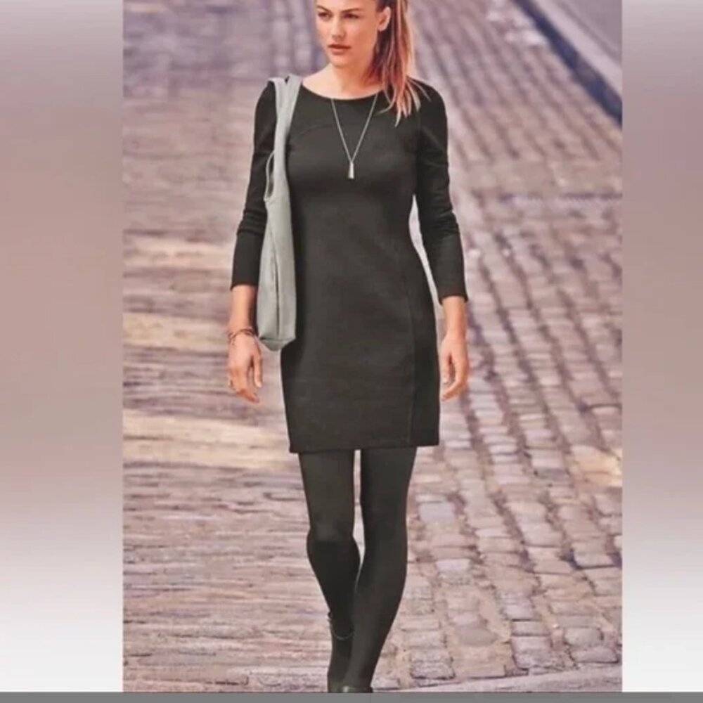 NEW Athleta Illusion Ponte Knit Black Long-Sleeve Dress Small LBD Athleisure - Picture 1 of 12